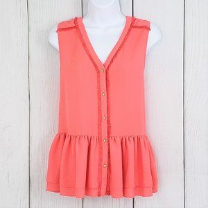 IVANKA TRUMP Med Coral Peplum Sleeveless Blouse